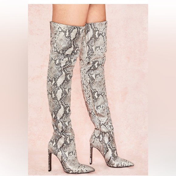 House of CB Shoes - House of CB Snakeskin Pattern Over-the-Knee Boots